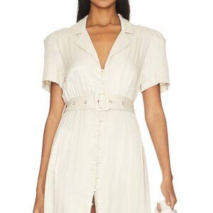 WeWoreWhat Camp Satin Collar Shirt Dress - Creme Brulee S